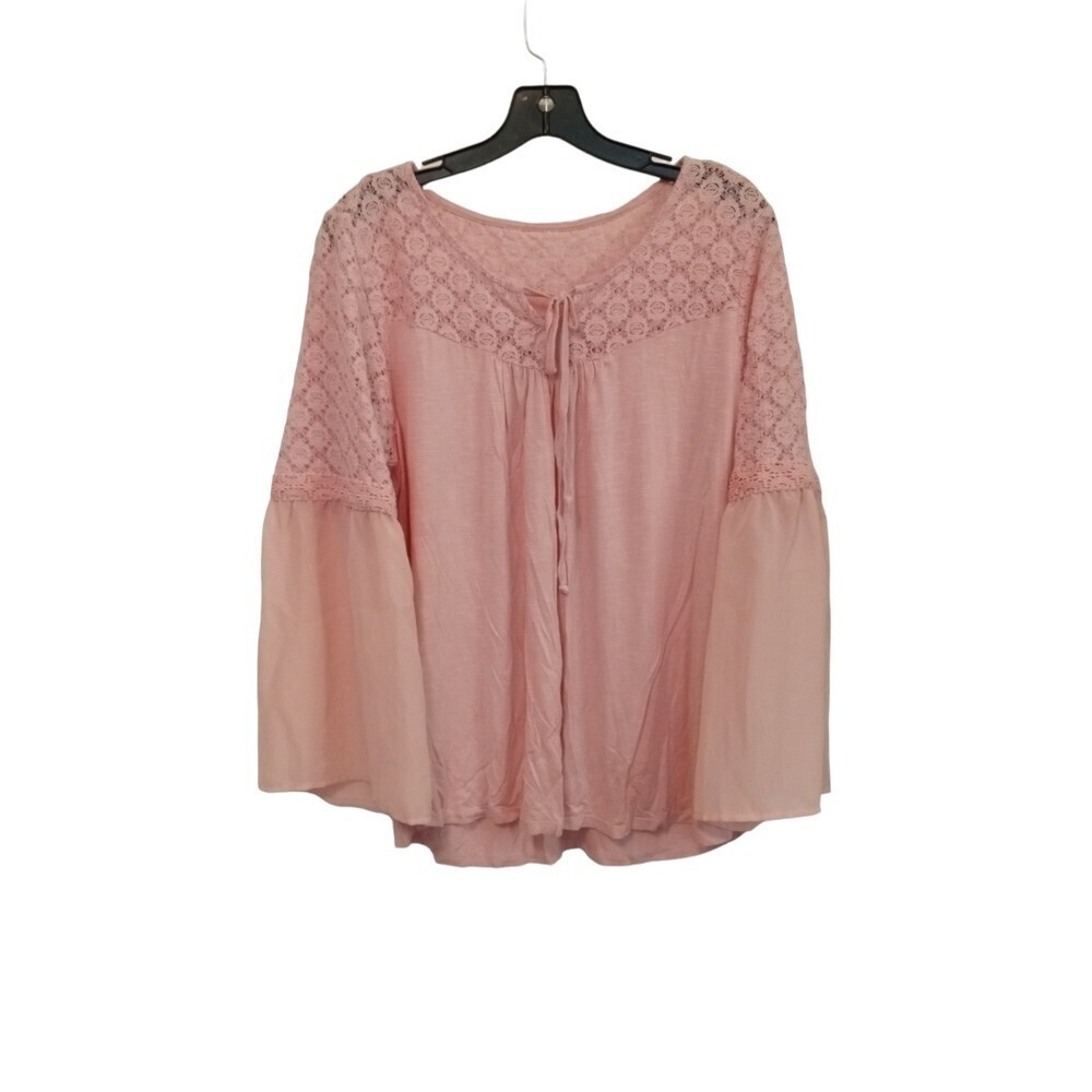 Christopher & Banks pink‎ lace bell sleeve blouse